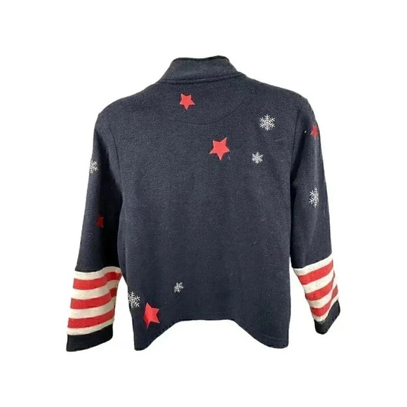 Women's XL partiotic winter zip up sweater. Christopher & Banks embroidered - Picture 2 of 8